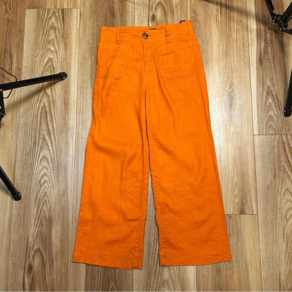 Anthropologie Maeve Colette orange linen blend crop wide leg pants size 2 - Picture 2 of 8